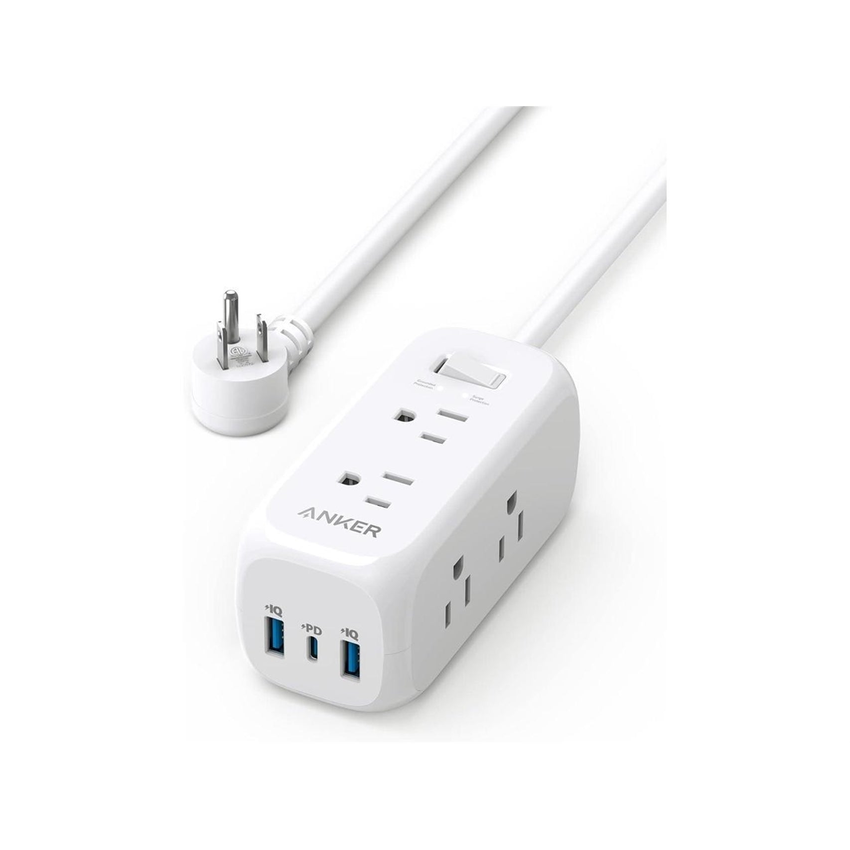 Anker Power Strip Surge Protector(300J) 6-Outlet 1875W 5 ft. Cord Power Strip, White (New Open Box)