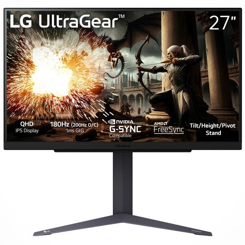 LG 27GS75Q-B UltraGear 27" QHD (2560x1440) 180Hz 1ms LCD FreeSync Monitor, Black (Certified Refurbished)