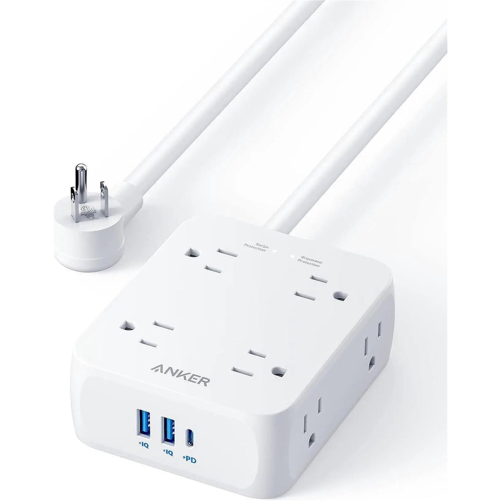 Anker - A9183121 8-Outlet 1875W 5 ft. Cord Surge Protector - White (New Open Box)
