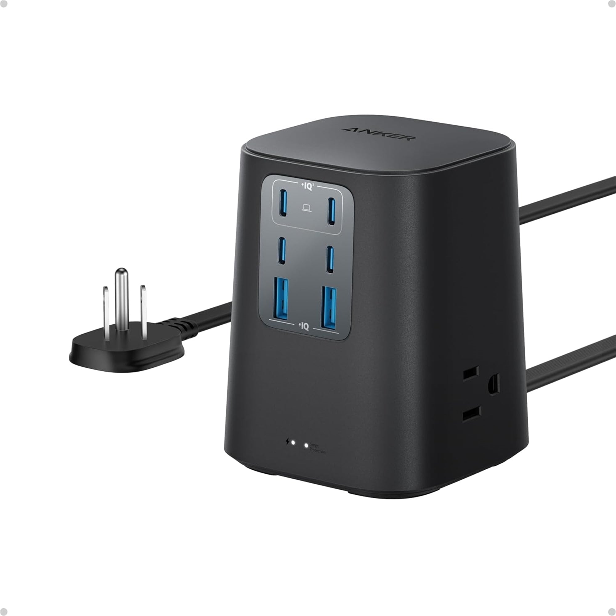 Anker A91C6 3-Outlet 100W 5 ft. Cord Power Strip, Black