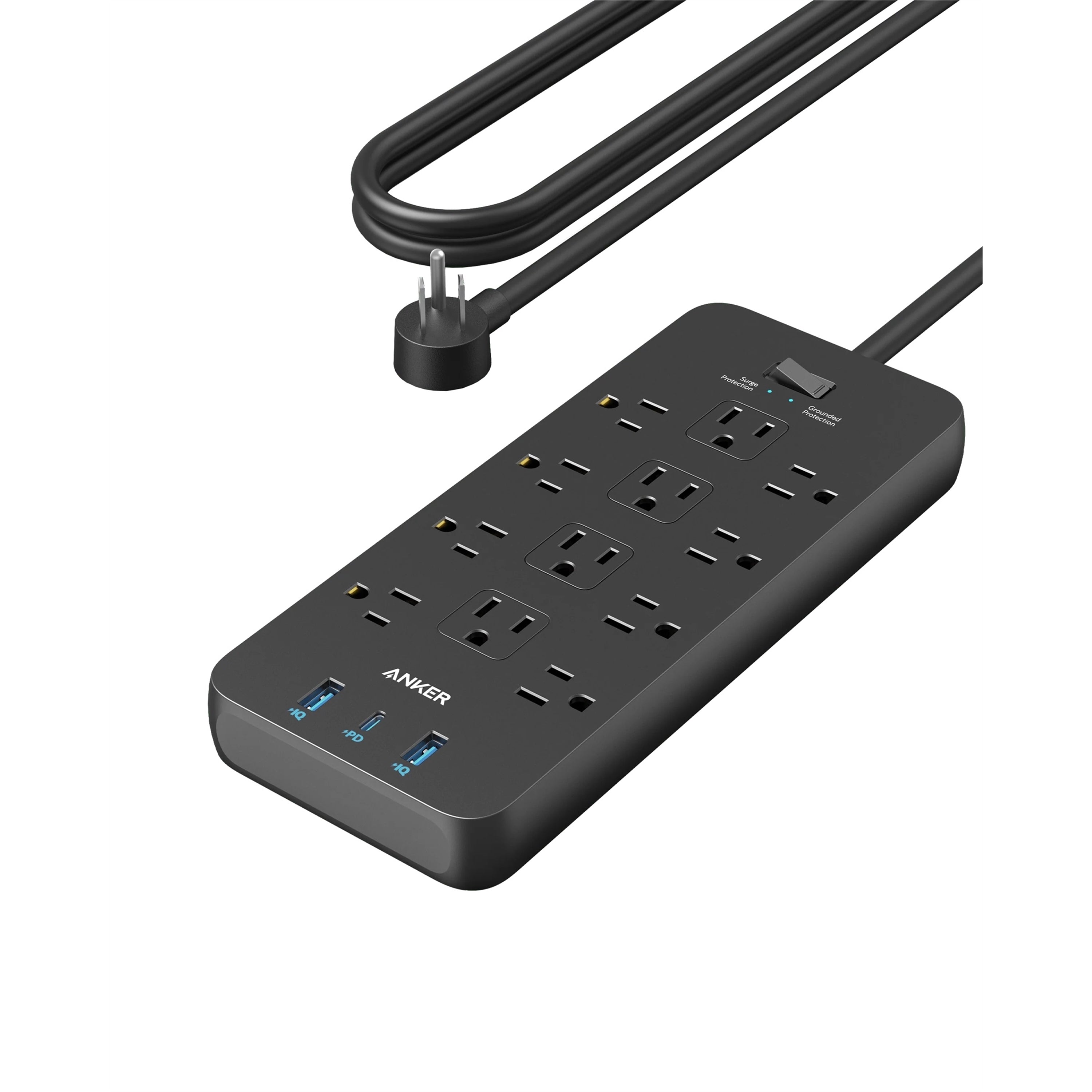 Anker A91921E4 12-Outlet 1800W 5 ft. Cord Power Strip, Black (Certified Refurbished)