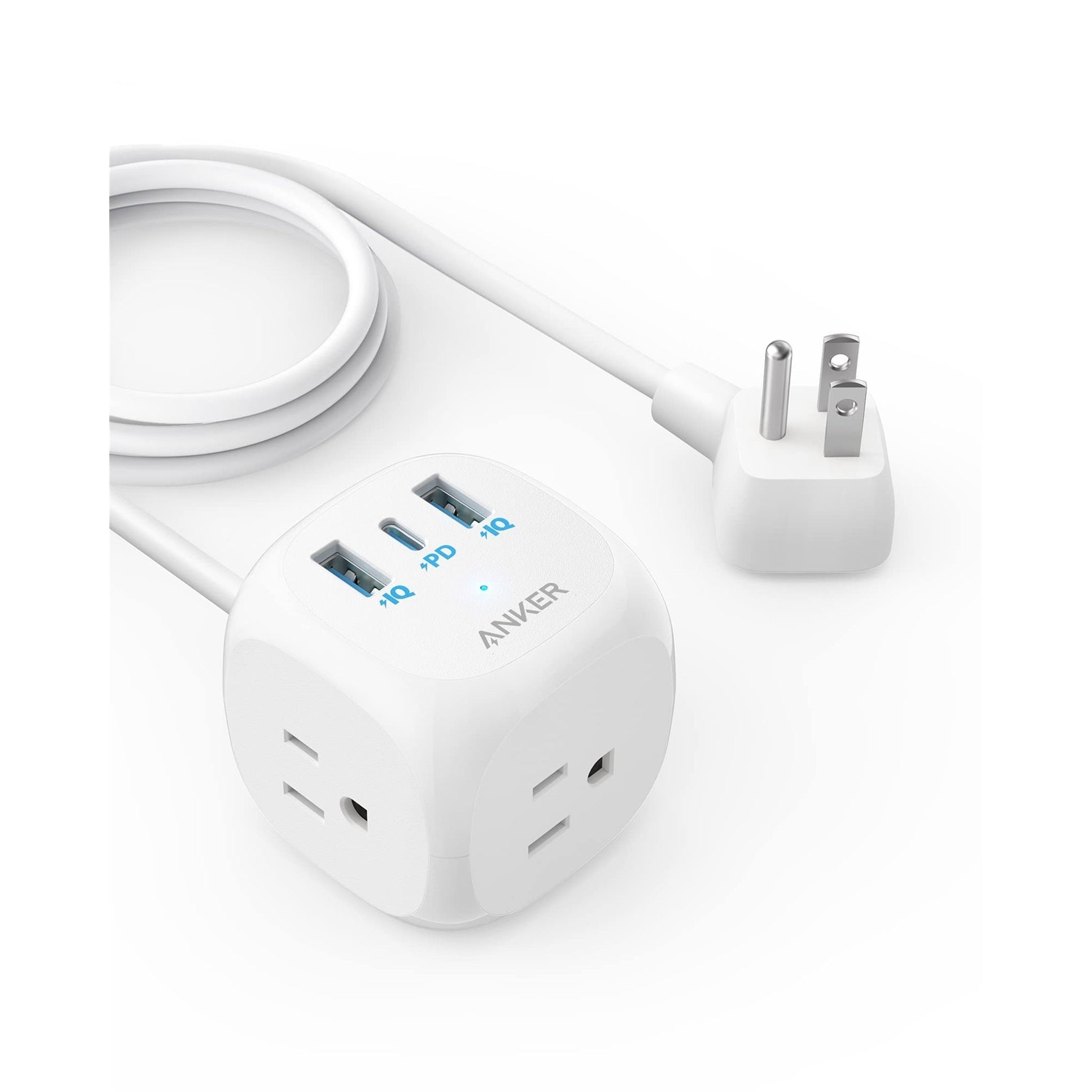 Anker A9135-127 USB C Power Strip 3-Outlet 1875W 5 ft. Cord Surge Protector, White