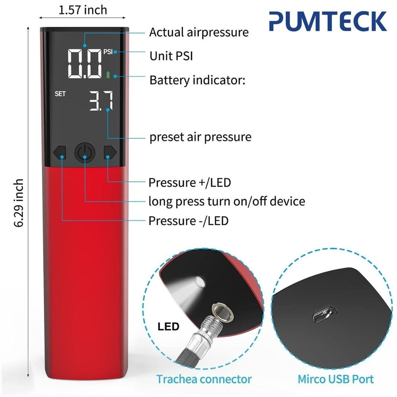 Pumteck Electric Ball Pump, Smart Air Pump Portable Fast Ball Inflatio, Red