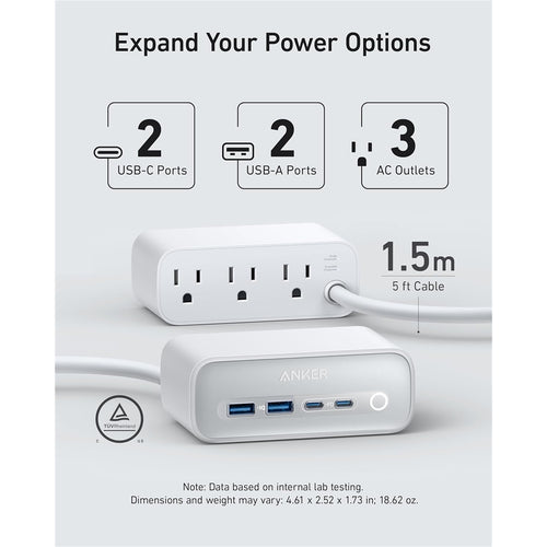 Anker A91C0-122 3-Outlet 1875W 5 ft. Cord Surge Protector, White