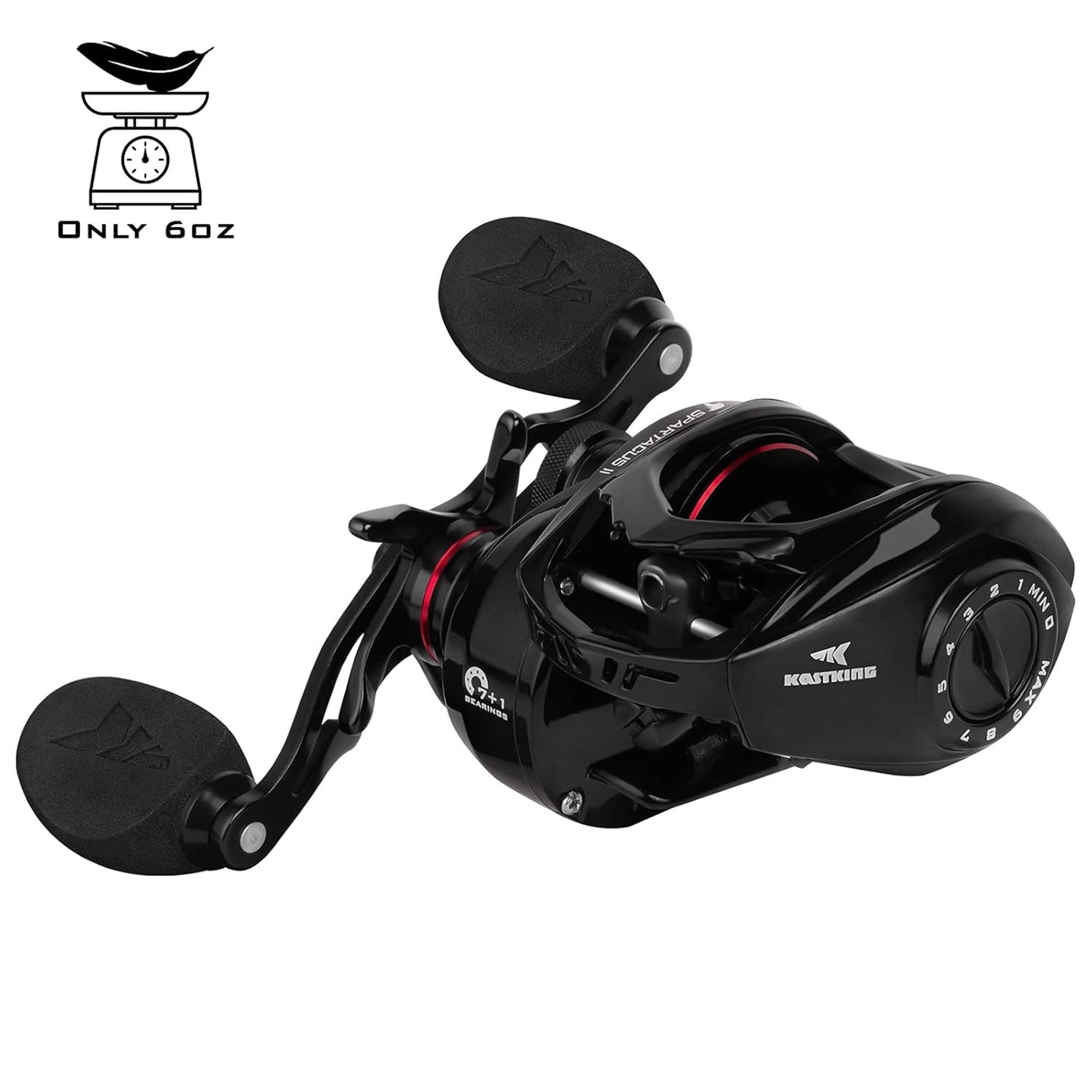 KastKing Right Fishing Reel 6oz 17.6 LB Carbon Fiber Drag 7.2:1 Gear Ratio Spartacus ll, Black