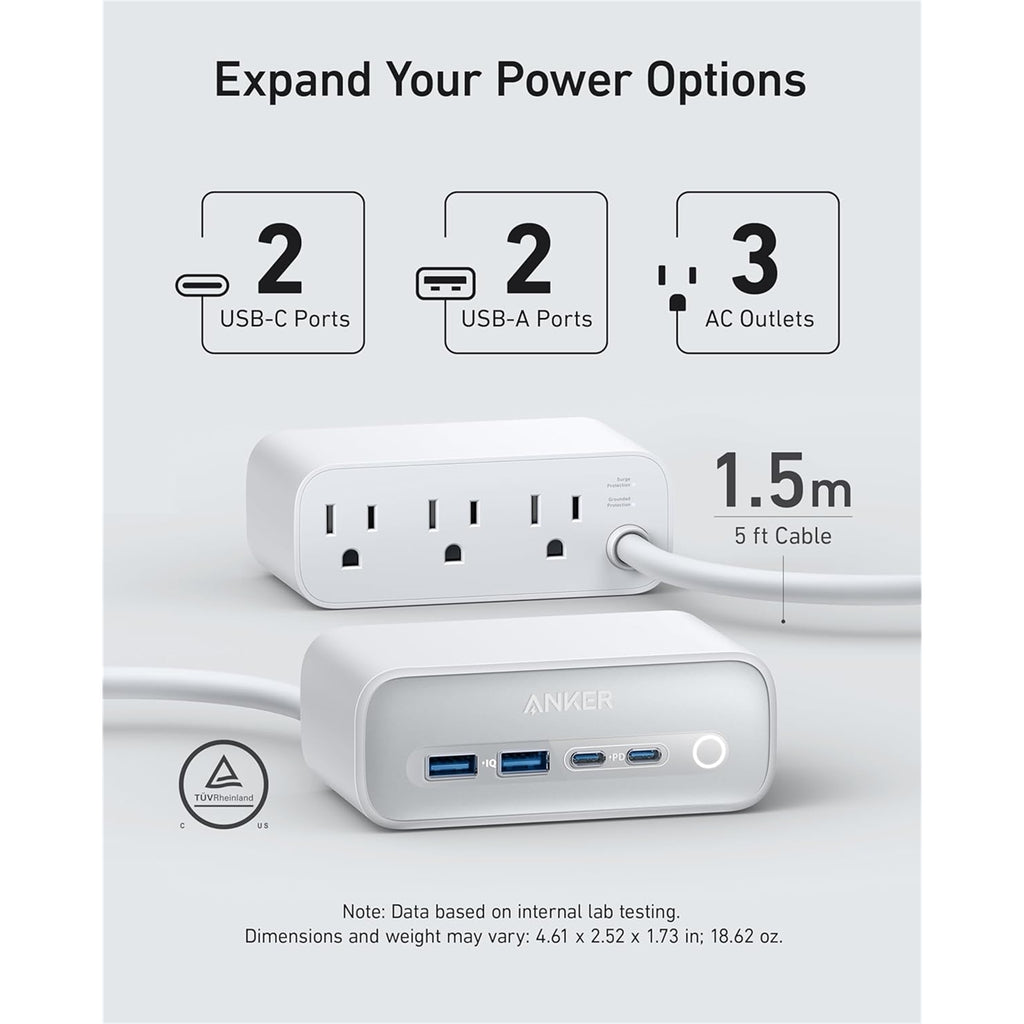 Anker A91C0-122 3-Outlet 1875W 5 ft. Cord Surge Protector, White (New Open Box)