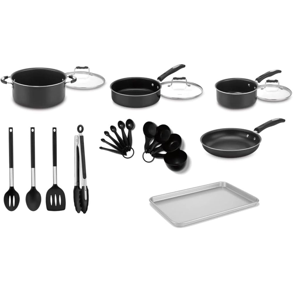 Cuisinart P55-22BK Complete Chef Nonstick Cookware 22 Piece Set,Black (New Open Box)