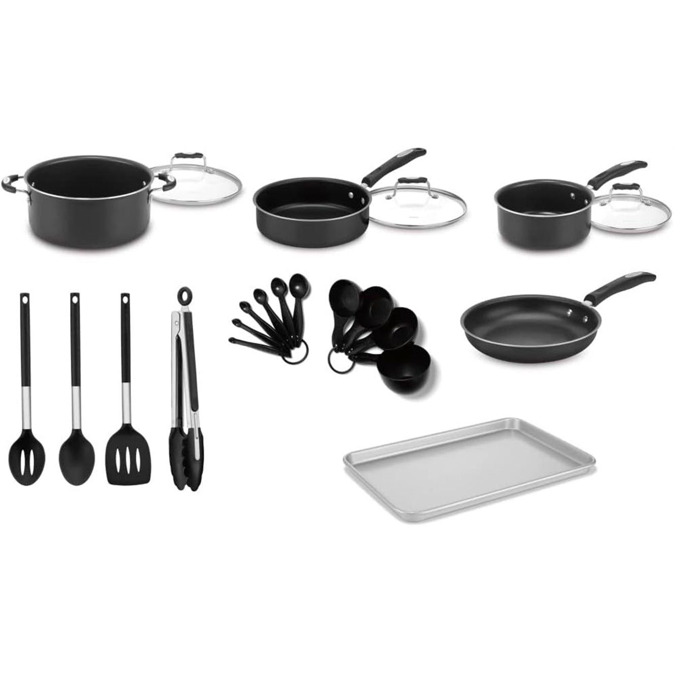Cuisinart P55-22BK Complete Chef Nonstick Cookware 22 Piece Set,Black (New Open Box)