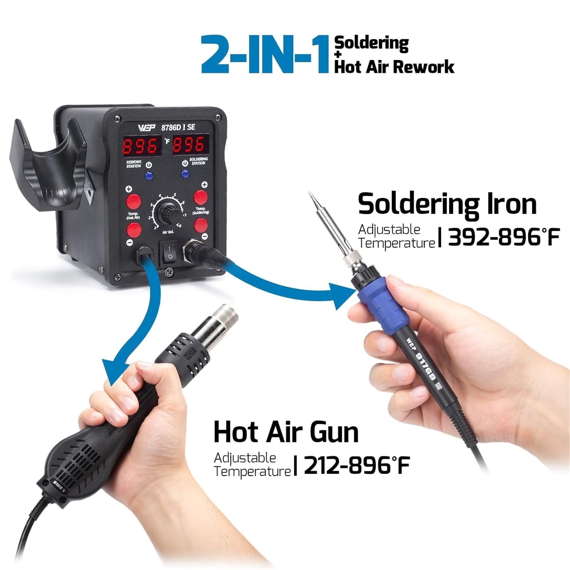WEP 8786D-I SE Hot Air Soldering Iron Station, Black (Used - Good)