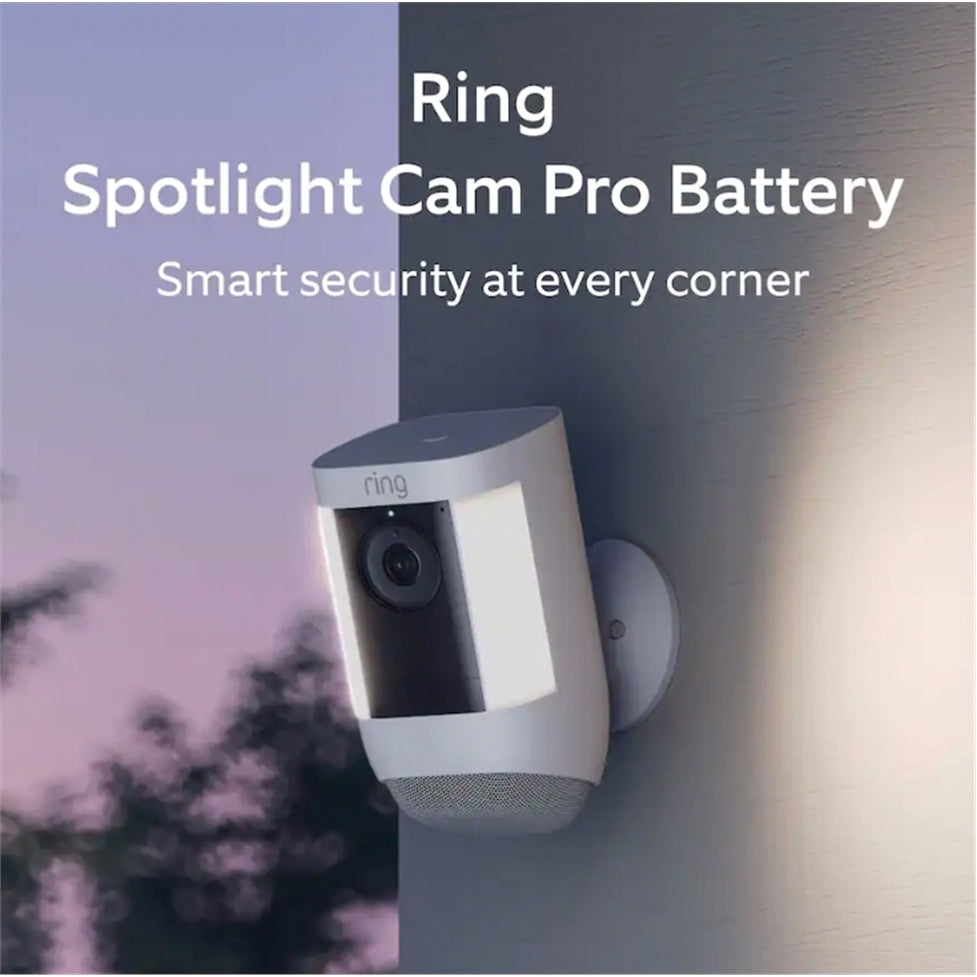 Spotlight Cam Pro, Battery with 2K Video and Ring Vision, LED Lights and 3D Motion - White