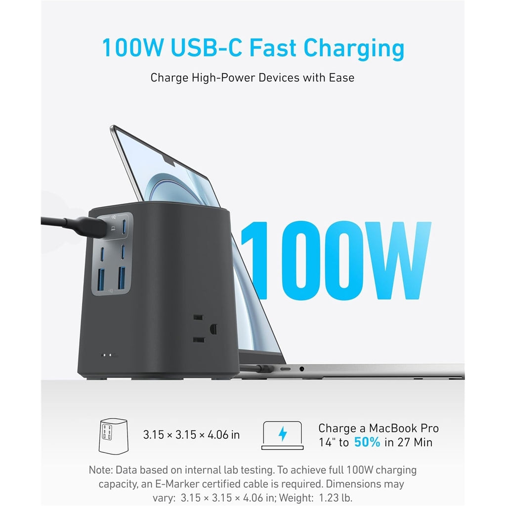 Anker A91C6 3-Outlet 100W 5 ft. Cord Power Strip, Black