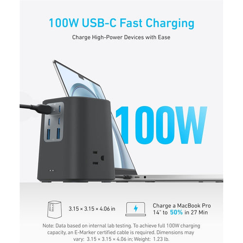 Anker A91C6 3-Outlet 100W 5 ft. Cord Power Strip, Black