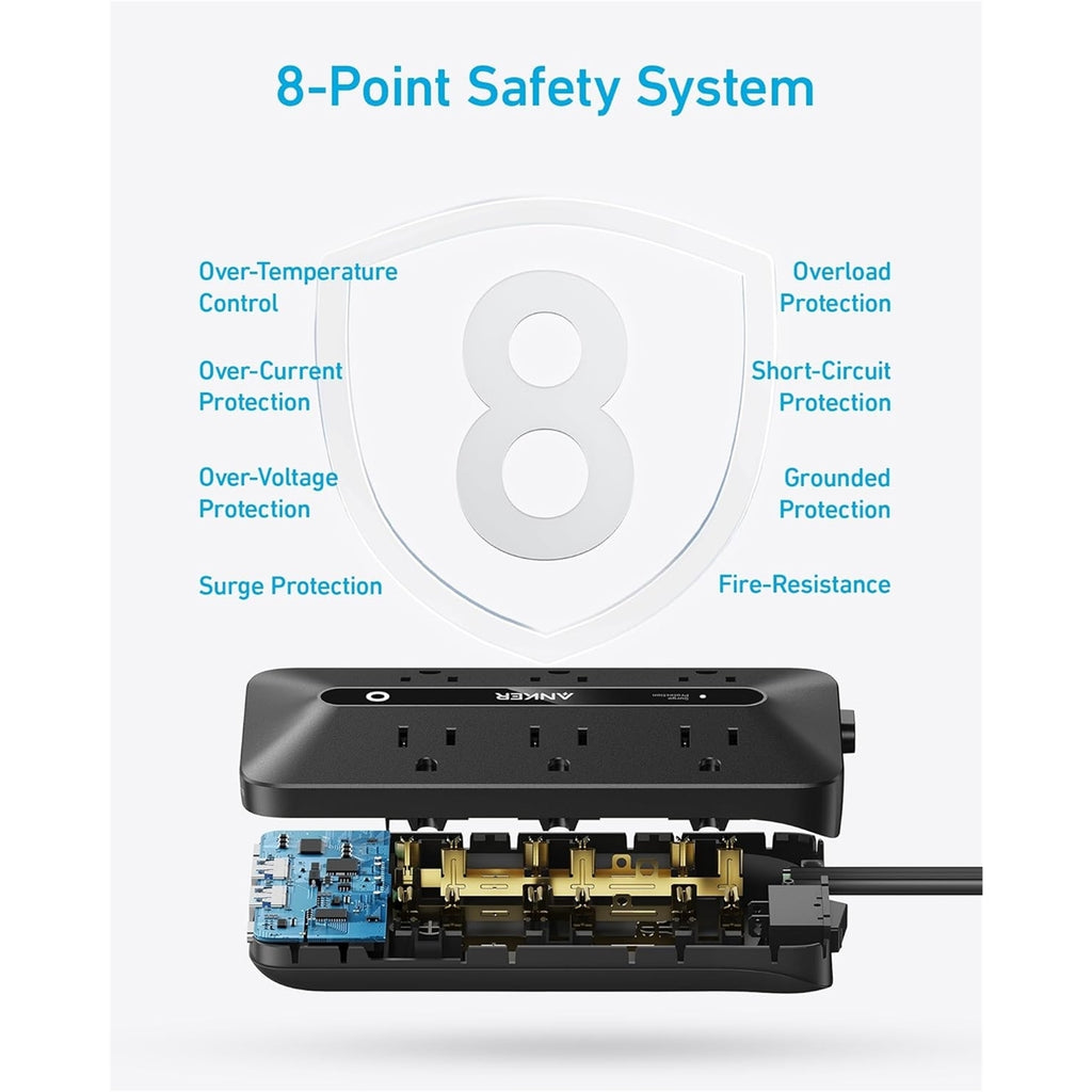 Anker A91F2 6-Outlet 1875W 5 ft. Cord Power Strip, Black