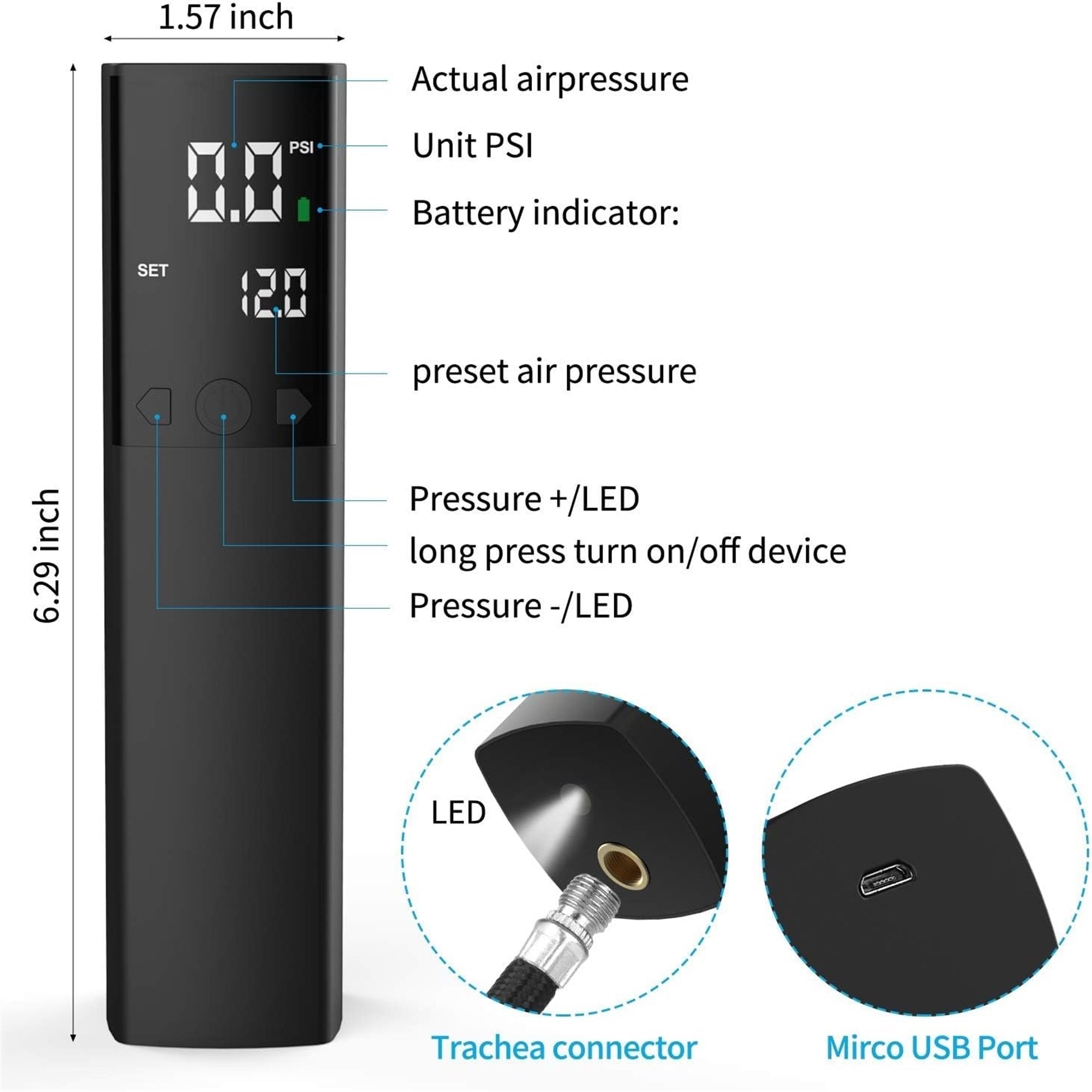Pumteck Electric Ball Pump, Smart Air Pump Portable Fast Ball Inflatio, Black