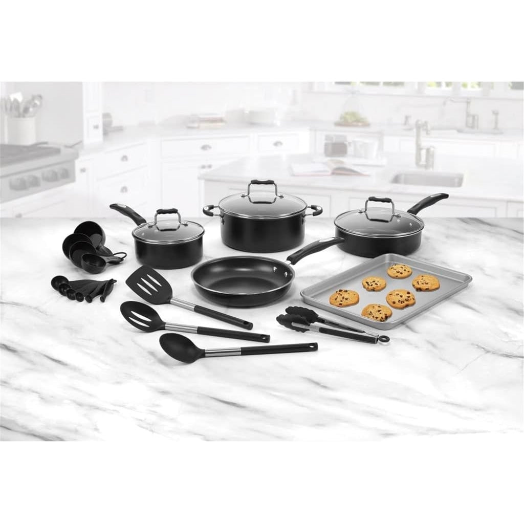 Cuisinart P55-22BK Complete Chef Nonstick Cookware 22 Piece Set,Black (New Open Box)