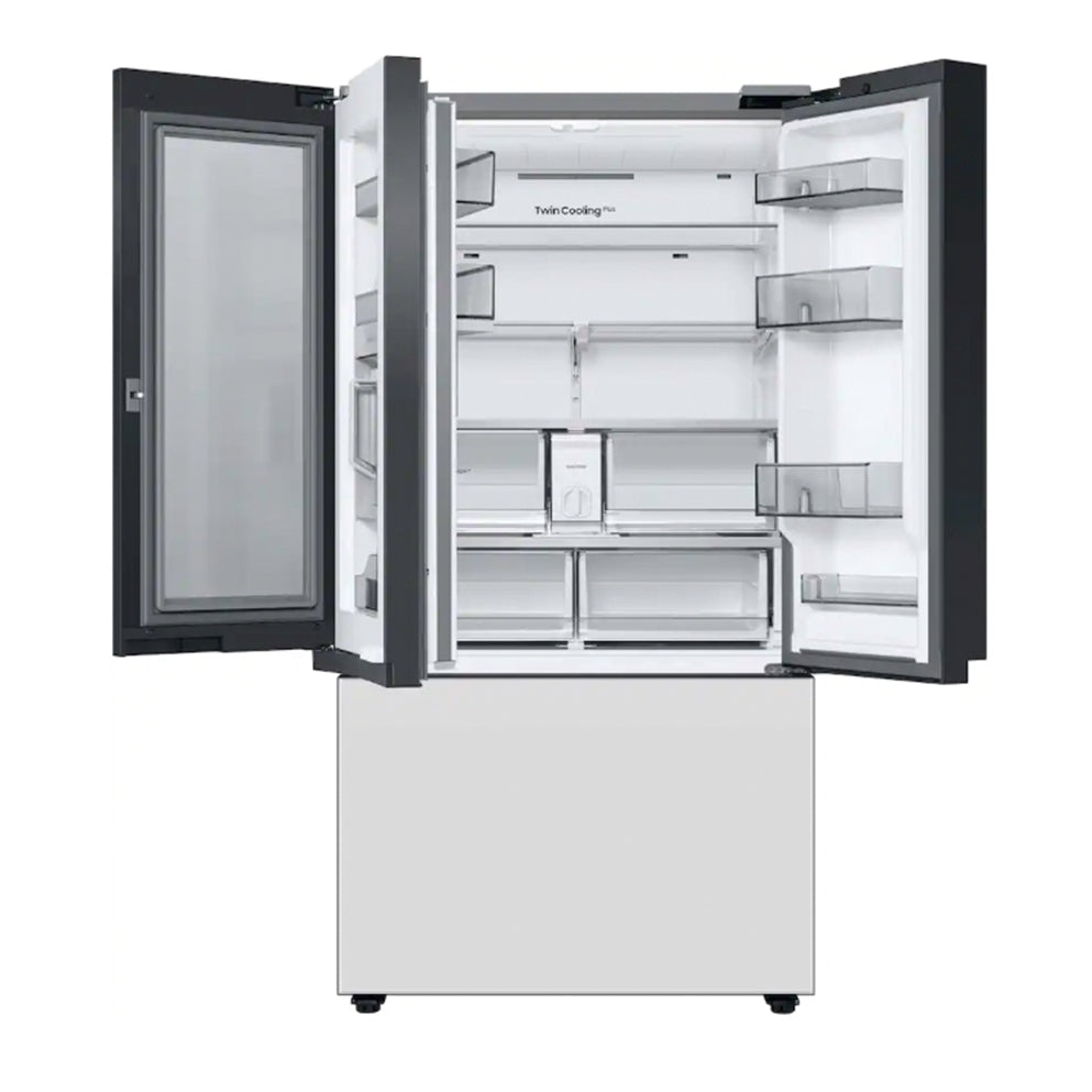 Samsung - BESPOKE 30 cu. ft. 3-Door French Door Smart Refrigerator with Beverage Center -White Glass (New Open Box)