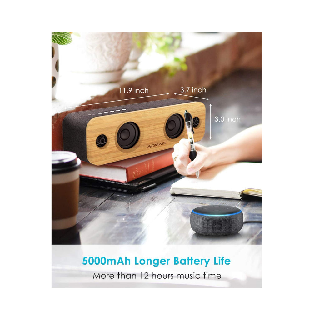 AOMAIS LIFE 30W Bluetooth Speakers, Loud Bamboo Wood Home Audio Wireless Speaker with Super Bass